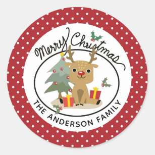 Christmas Reindeer Dancer Sticker Labels for Party Bag Sweet Cones 