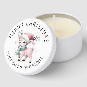Merry Christmas Cute Reindeer Personalized Name Mini Candle Favors