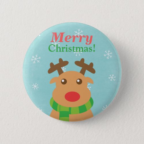 Merry Christmas Cute Reindeer Red Nose Butoon Button