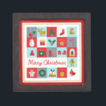 Merry Christmas Cute Retro Winter Christmas Icons Gift Box<br><div class="desc">Merry Christmas Cute Retro Winter Christmas Icons Christmas Gift Boxes features the text "Merry Christmas" in modern red script typography accented with Christmas icons such as reindeer,  tree,  stocking,  bell,  snowman,  gift,  wreath,  holly,  star,  candy cane,  gingerbread,  angel and more. Designed by Evco Holidays www.zazzzle.com/store/evcoholidays</div>