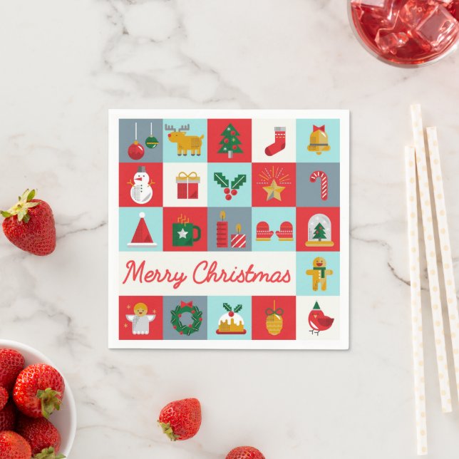 Merry Christmas Cute Retro Winter Christmas Icons Napkins (Insitu)