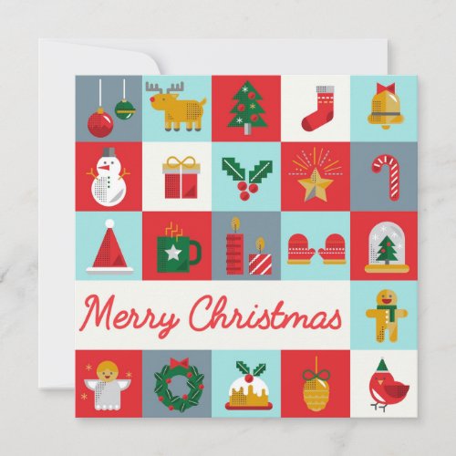 Merry Christmas Cute Retro Winter Christmas Icons Note Card