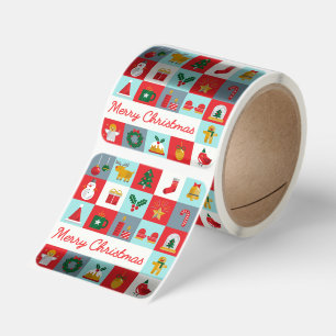 Merry Christmas Cute Retro Winter Christmas Icons Square Sticker