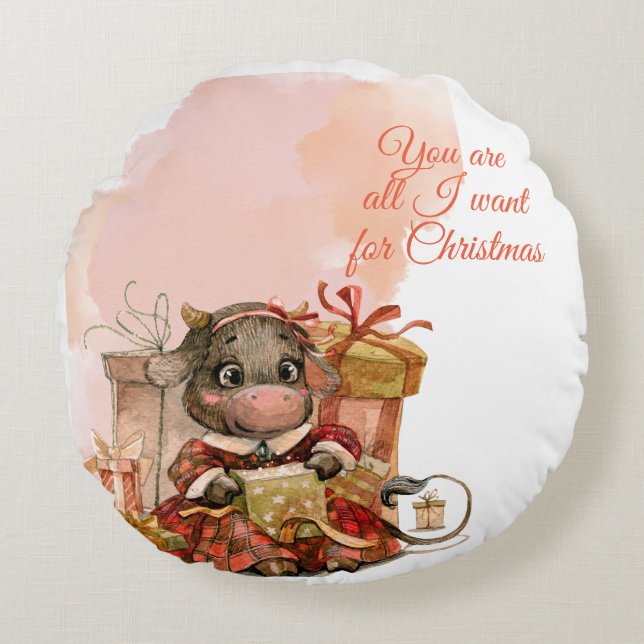 Merry Christmas Cute Round Pillow (Front)