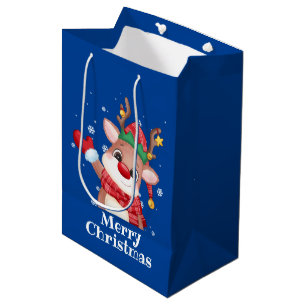 Merry Christmas Cute Rudolph The Red Nose Reindeer Medium Gift Bag