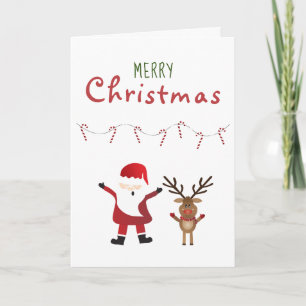 Merry Christmas Cute Santa Claus Candy Canes Green Card