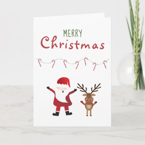 Merry Christmas Cute Santa Claus Candy Canes Green Card