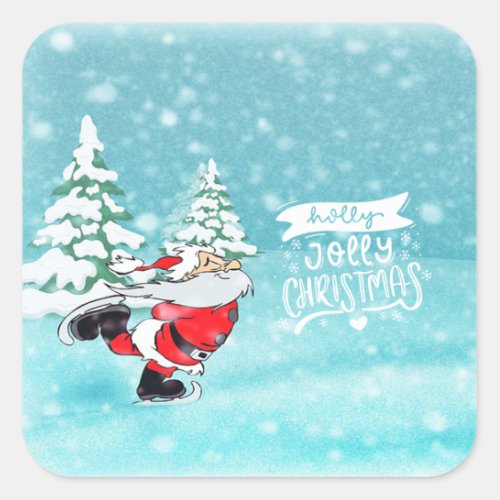 Merry ChristmasCute Santa Claus Forest Square Sticker
