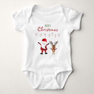 Merry Christmas Cute Santa Claus Reindeer Baby Bodysuit