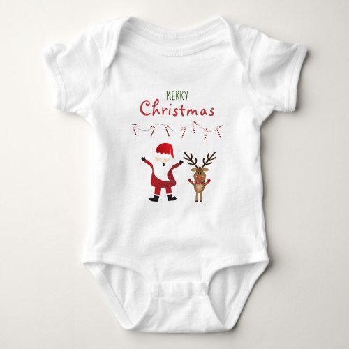 Merry Christmas Cute Santa Claus Reindeer Baby Bodysuit