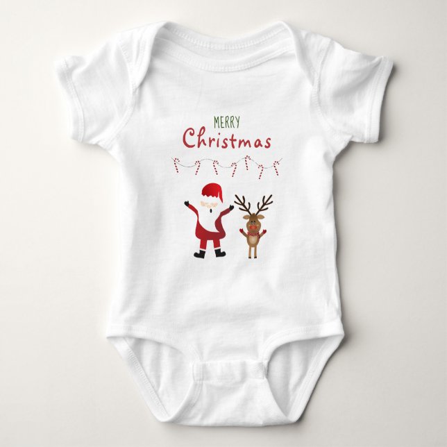 Merry Christmas Cute Santa Claus Reindeer Baby Bodysuit (Front)