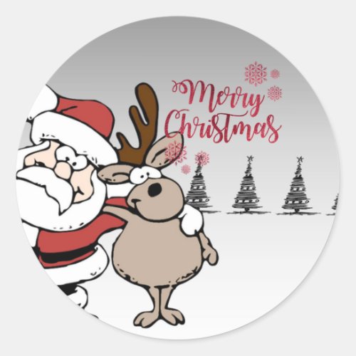 Merry ChristmasCute Santa Claus Reindeer Classic Round Sticker