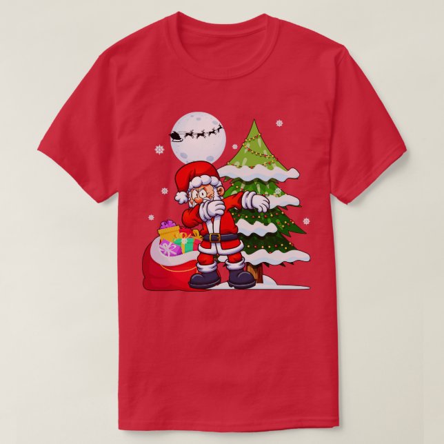 Merry Christmas Cute Santa Dabbing Christmas Tree  T-Shirt (Design Front)