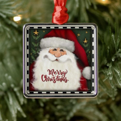 Merry Christmas Cute Santa Inspirivity Holiday  Metal Ornament