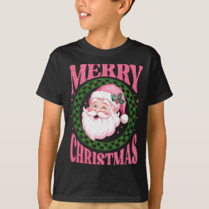 Merry Christmas Cute Santa Nk Retro Glitter T-Shirt