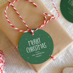 Merry Christmas cute simple green stars dots Favor Tags