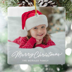 Merry Christmas cute simple one photo Ceramic Ornament