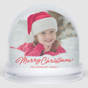 Merry Christmas cute simple red one photo holiday Snow Globe