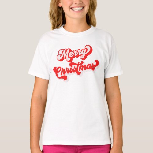 Merry Christmas Cute Simple Retro Calligraphy Red T_Shirt