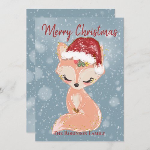 Merry Christmas Cute Sleeping Baby Fox Santa Hat Holiday Card