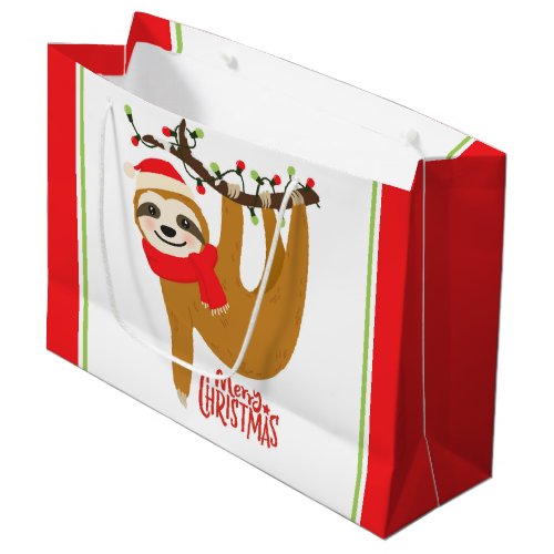 Merry Christmas Cute Sloth Holidays Large Gift Bag