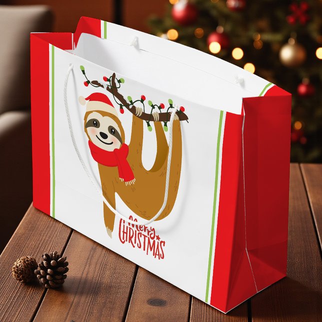 Merry Christmas Cute Sloth Holidays Large Gift Bag (Creator Uploaded)