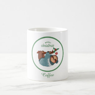 Merry Christmas Cute Sloth in Blue Sweater Coffee Mug