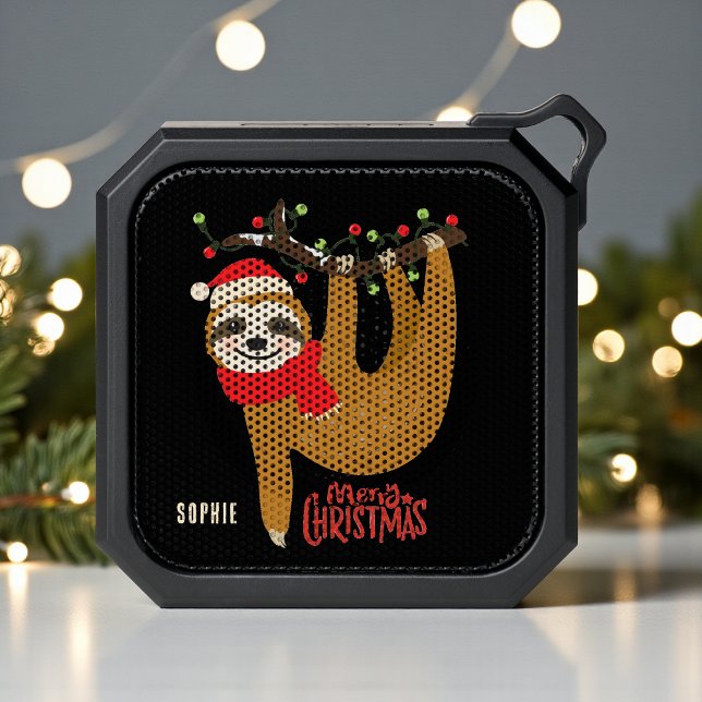 Merry Christmas Cute Sloth Personalized Name  Bluetooth Speaker (Creator Uploaded)
