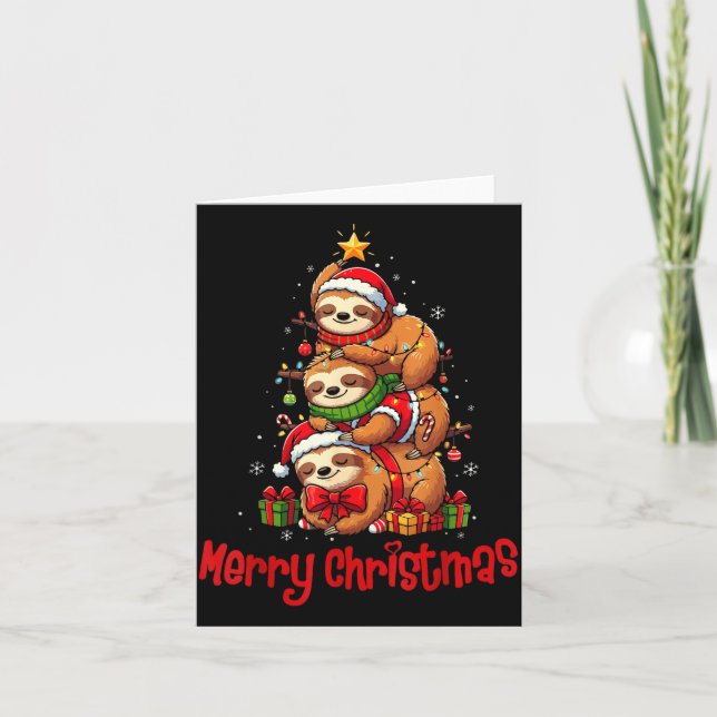 Merry Christmas Cute Sloth Santa Hat Slothmas Anim Card (Front)