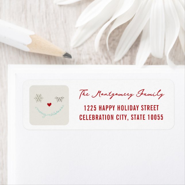Merry Christmas Cute Smiley Face Holiday Address Label (Insitu)