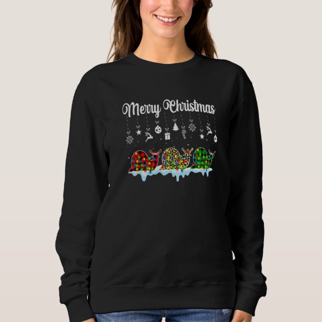 Merry Christmas Cute Snail  Xmas Leopard Plaid Sweatshirt (Front)