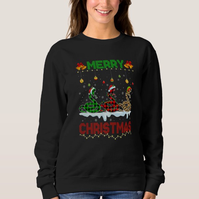 Merry Christmas Cute Snake Xmas Leopard Plaid Sant Sweatshirt (Front)