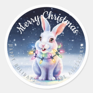 Merry Christmas Cute Snow Bunny Custom Classic Round Sticker