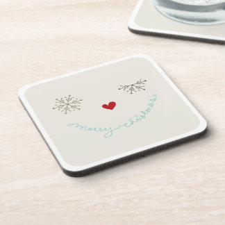 Merry Christmas Cute Snowflake Funny Face Holiday Beverage Coaster