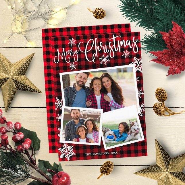 Merry Christmas Cute Snowflake Rustic 3 Photos Invitation (Creator Uploaded)