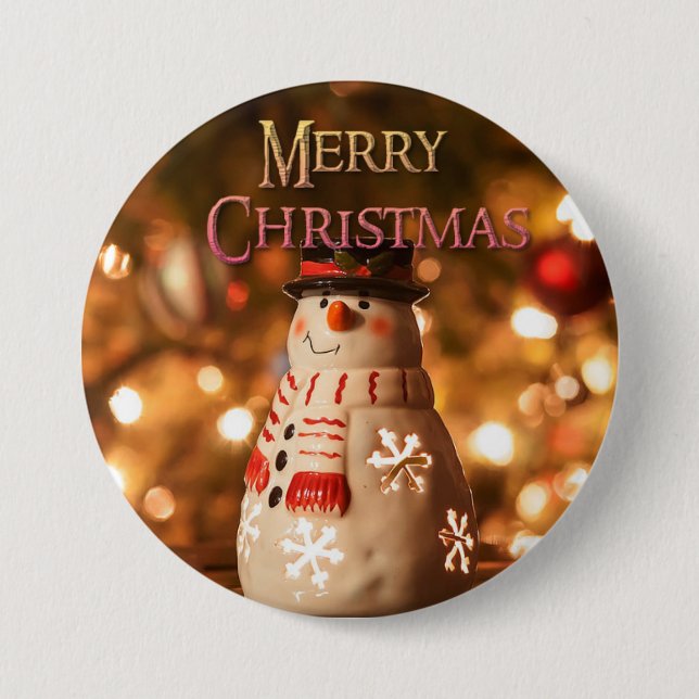 Merry Christmas Cute Snowman Button (Front)