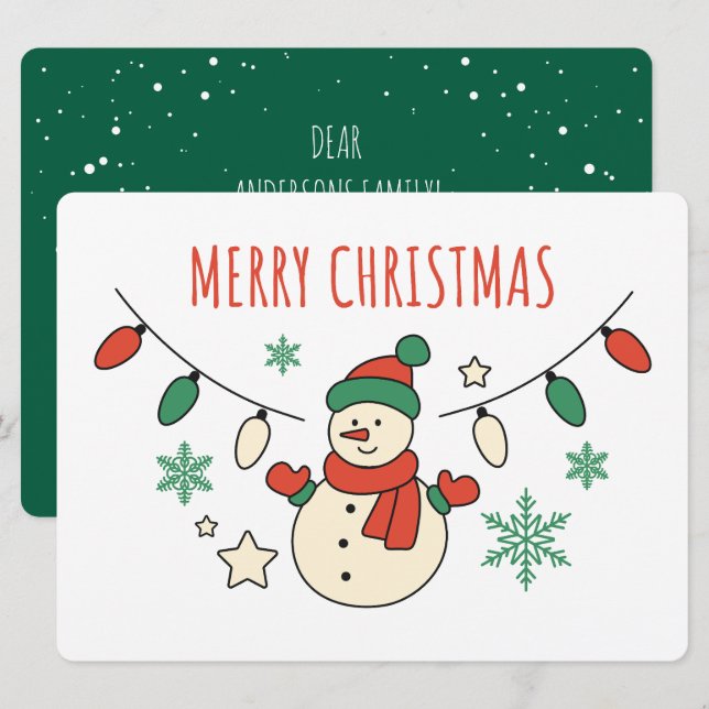 Merry Christmas, Cute Snowman, Christmas Lights (Front/Back)