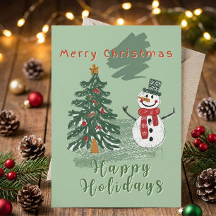 Merry christmas cute snowman happy holiday card