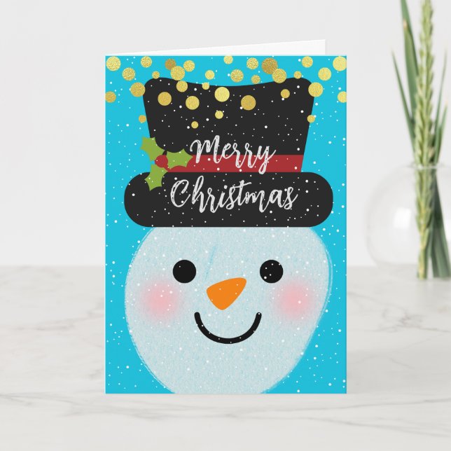 Merry Christmas Cute Snowman in Winter Card (Front)