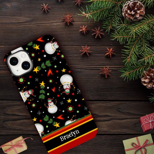 Merry Christmas Cute Snowman Inspirivity Name Case_Mate iPhone 14 Plus Case