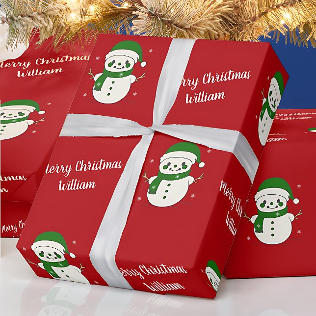 Merry Christmas Cute Snowman Pattern Vintage Wrapping Paper (Creator Uploaded)