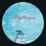 Merry Christmas,Cute Snowman Pine Tree Classic Round Sticker<br><div class="desc">Cute snowman with santa hat.</div>