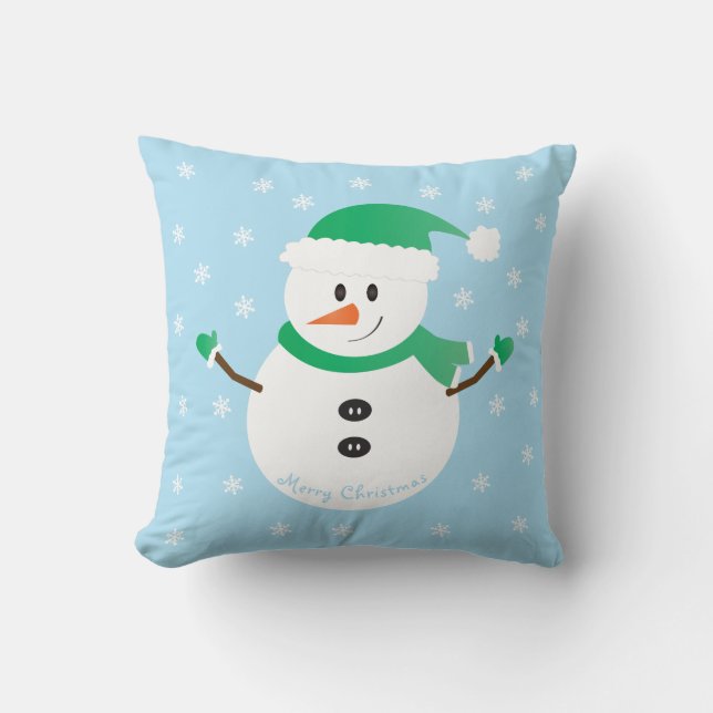 Merry Christmas Cute Snowman Snowflakes Throw Pillow (Front)