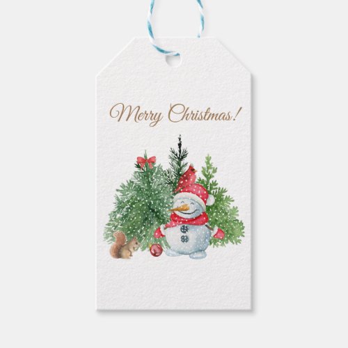 Merry Christmas Cute Snowman Squirrel Cardinal   Gift Tags