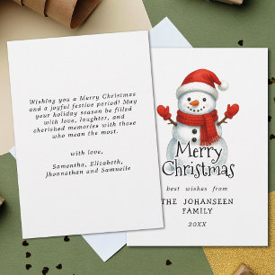 Merry Christmas Cute Snowman Traditional Winter Holiday Card