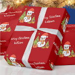 Merry Christmas Cute Snowman Tree Pattern Vintage Wrapping Paper<br><div class="desc">Customize the text, and easily create your personalized Christmas wrapping paper. Click EDIT DESIGN then select BACKGROUND to change the background color. You can TRANSFER this DESIGN on other Zazzle products and adjust it to fit most Zazzle items. Standard Studio designs are made in high-resolution graphics for a professional print....</div>