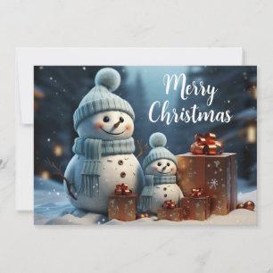Merry Christmas Cute Snowmen and Gifts Holiday Card
