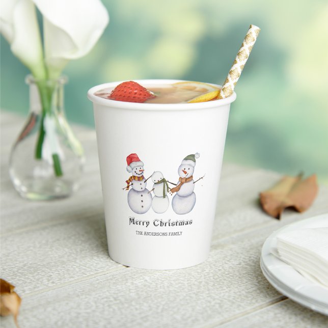 Merry Christmas-Cute Snowmen Family Christmas Paper Cups (Creator Uploaded)