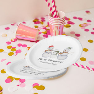 Merry Christmas- Cute Snowmen Family Christmas Paper Plates