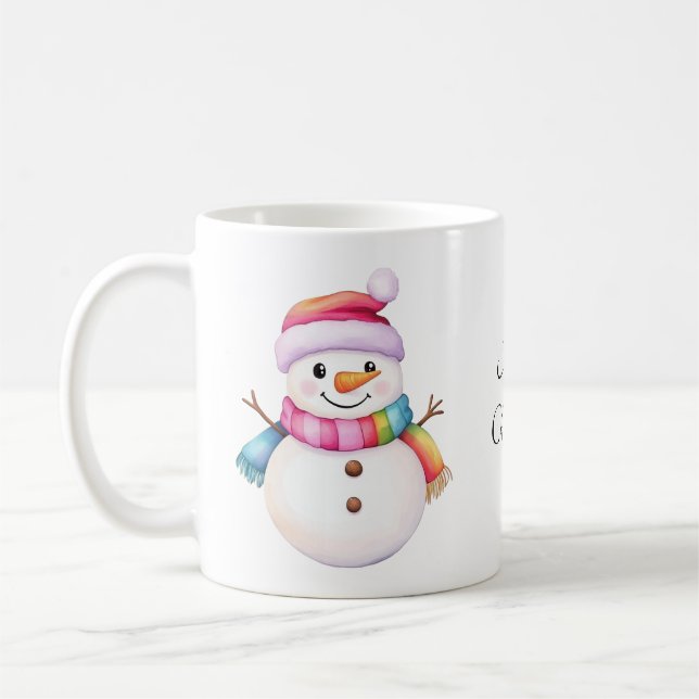 Merry Christmas Cute Snowmen Rainbow Colors Coffee Mug (Left)